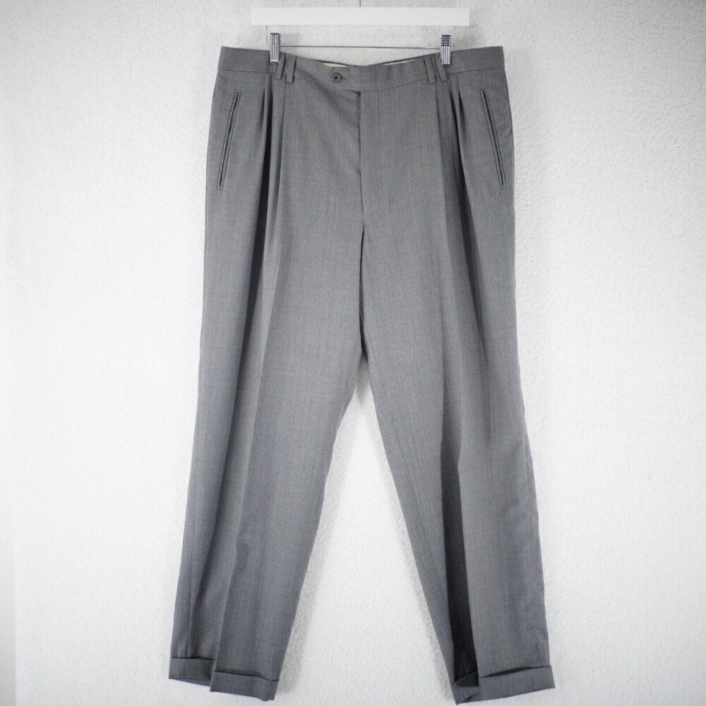 Acquaviva Tabaldo Togna Super 100's‎ Wool Pleated Cuffed Gray Dress Pants 37/30